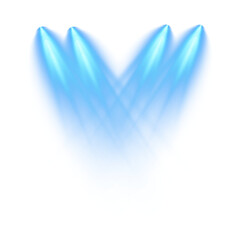 Blue Spotlight Beams on White Background.