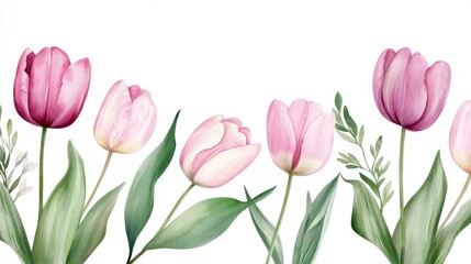 Naklejka premium Delicate floral pattern with watercolor tulips and soft spring vibes