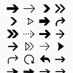 Diverse Black Arrow Icons A Comprehensive Collection of Directional Symbols on White