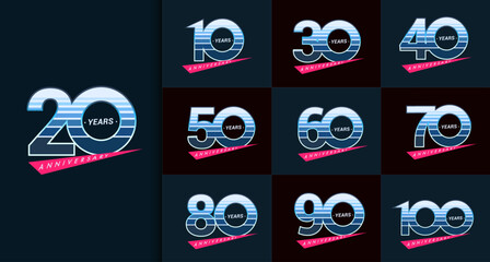 Sets of Anniversary logotype Retro design, Retro and Simple Logo, 10 100th Number Letters, Anniversary Logo for celebration event, invitation, greeting, Party,Fashion, Entertainment