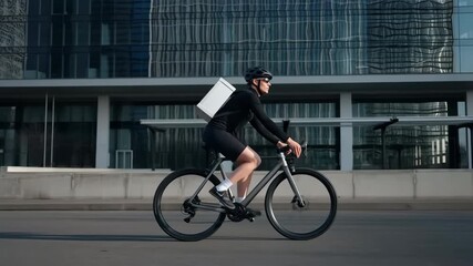 Delivery courier riding bicycle in urban city - Powered by Adobe