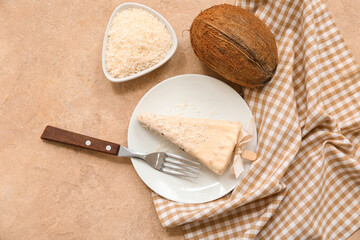 Plate with tasty cheesecake pop on grunge background