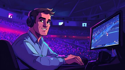 Man gaming in arena illustration