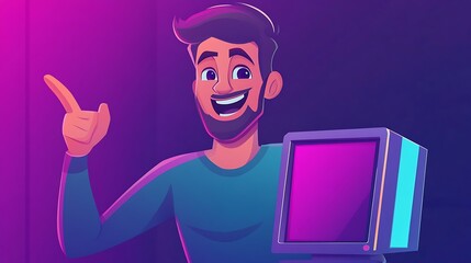 Man holding retro tv happy expression