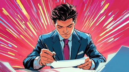 Man in business suit signing document