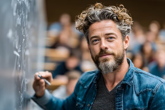 Charismatic Professor:  Intense Focus, Chalkboard Equations, and a Captivating Gaze