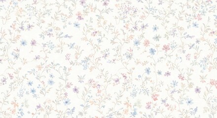 可憐な小花が優しく舞う 水彩画風 春の穏やかなテキスタイル. AI Generated