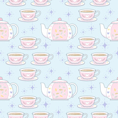 Fototapeta premium Cute seamless pattern, tea party theme
