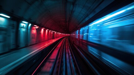 Fototapeta premium The vibrant tunnel with dynamic train motion and colorful lighting effects.