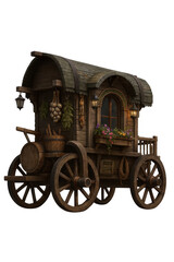 Fototapeta premium Vintage Wooden Wagon with Lanterns and Flowers