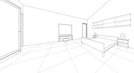 bedroom interior 3d illustration concept