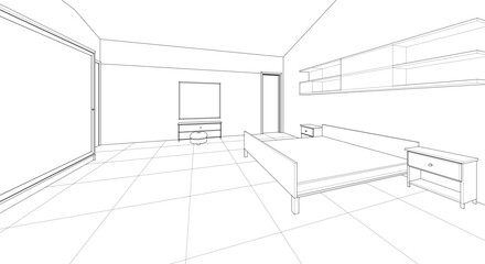 bedroom interior 3d illustration concept