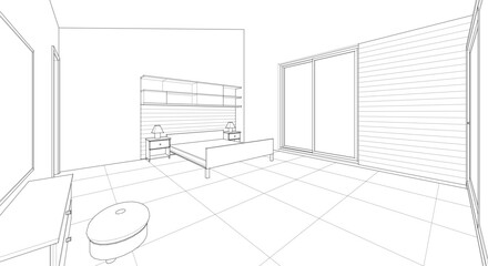 bedroom interior 3d illustration concept