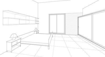 bedroom interior 3d illustration concept