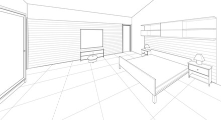 bedroom interior 3d illustration concept