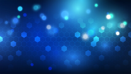 futuristic abstract technology background with glowing blue honeycomb hexagons and digital bokeh light design science cyber innovation data visualization and modern tech © phochi