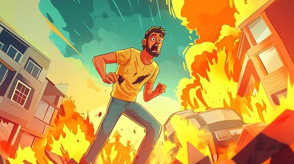 Man running from urban explosion