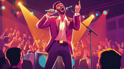 Man singing on stage in front of crowd