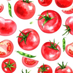 Fototapeta premium Watercolor tomato pattern on white