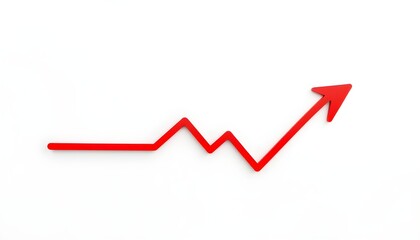 Obraz premium Red arrow pointing upwards, showing a rising trend on a white background.
