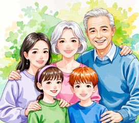 Obraz premium Happy Family Portrait in Spring Garden