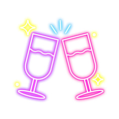 Neon Cheers Two Glasses Toast Celebration.