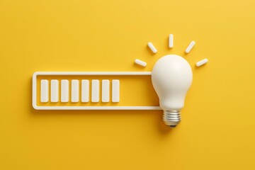 Creative idea concept with fully charged battery indicator and glowing lightbulb