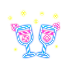 Neon Cocktail Glasses Toasting Celebration.