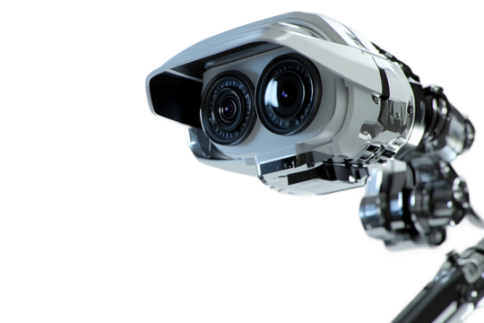 Security camera actively tracking with motorized rotation isolated on transparent background