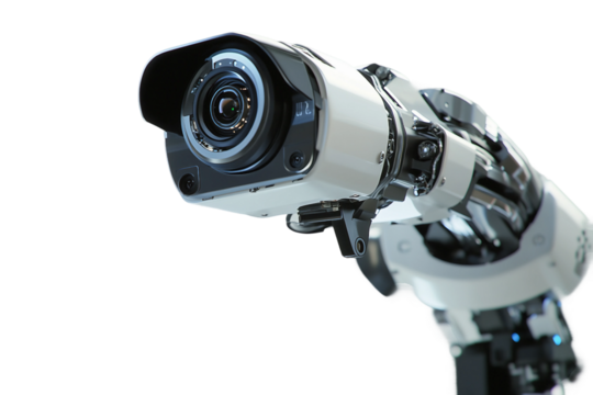 Motorized security camera in action isolated on transparent background
