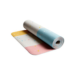 Rolled Up Colorful Yoga Mat with Pastel Stripes and Confetti Pattern