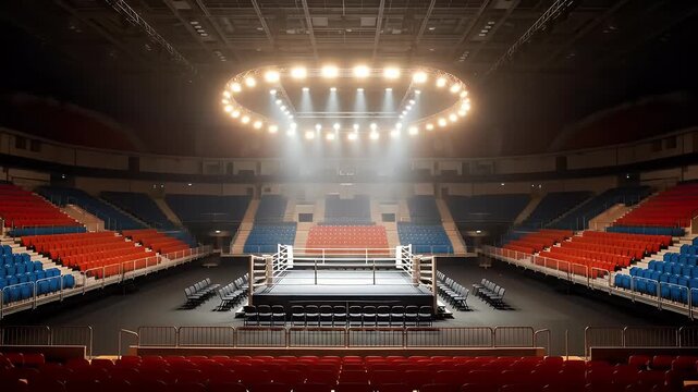 empty boxing ring dramatic spotlights arena