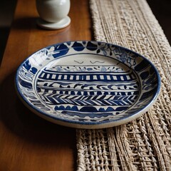 Handcrafted Plate Featuring Bold Flowers and Abstract Yellow Patterns