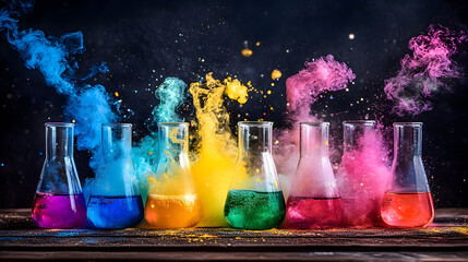 Colorful liquid explosion in beakers science experiment