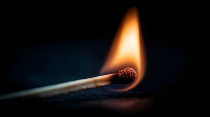 Burning matchstick against a dark background