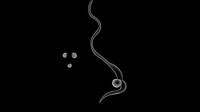 Scientific x ray illustration showing an abstract microbe and virus cell, animated smoke effects, and medical anatomy. Microscopic monochrome view on black background