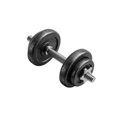 Close-up of a Single Black Dumbbell Isolated on Black Background