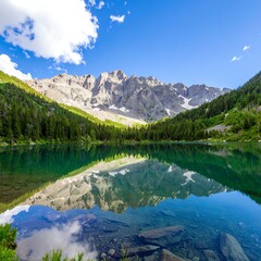 Fototapeta premium Mountain Lake Reflection, Summer Day