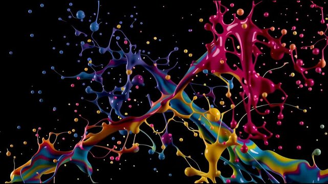 Dynamic abstract background of an energetic colorful paint splash collision in motion. vibrant liquid art explosion creating beautiful patterns full of creative power