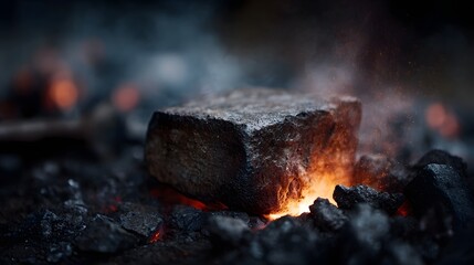 Glowing coals in a traditional blacksmith s forge fire