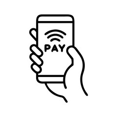 NFC icon, hand holding smartphone with payment icon, pay business concept, Vector illustration.