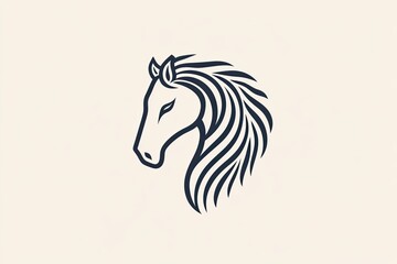 Simple line art logo of a horse's head, vector, on a white background