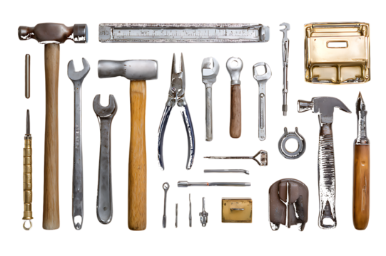 Assortment of Vintage Hand Tools Laid Out Flat antique metal