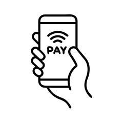 NFC icon, hand holding smartphone with payment icon, pay business concept, Vector illustration.