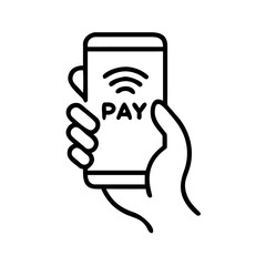 Fototapeta premium NFC icon, hand holding smartphone with payment icon, pay business concept, Vector illustration.