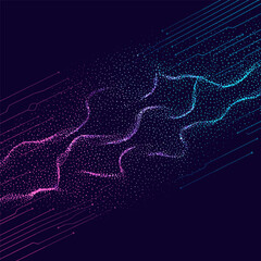 Abstract background with flowing particles. 3d abstract sci-fi user interface concept with gradient lines. Technology concept.