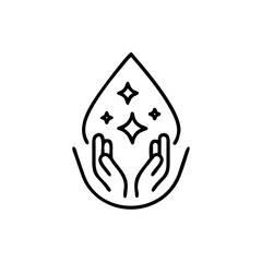 Dermatologically tested icon in line style vector label with water drop, hand with water logo. Dermatology test and dermatologist clinic icon, business concept allergy free and healthy