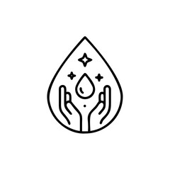 Dermatologically tested icon in line style vector label with water drop, hand with water logo. Dermatology test and dermatologist clinic icon, business concept allergy free and healthy © Motin