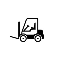 forklift with driver vector icon Illustration, black isolated on white.