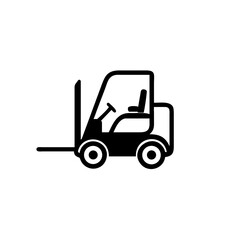 forklift with driver vector icon Illustration, black isolated on white.